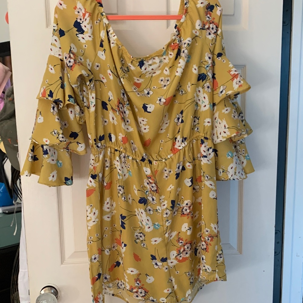 Floral Yellow Ruffle Sleeve Dress
